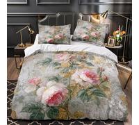 VOXYTMLWG Juego 3 Piezas Microfibra Roses in Bloom Fuego Fundas Edredón Estampado 3D Cremallera Funda Almohada Transpirable Vintage Floral Jardín Funda Edredon for Adultos Double（200x200cm）