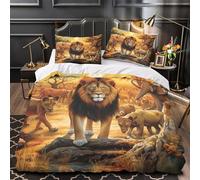 VOXYTMLWG Juego 3 Piezas Microfibra Safari Lion Pride Funda de Edredón Impresión 3D Funda Almohada Suave Wild Animal Funda Edredon Cremallera for Familia Single（140x200cm）