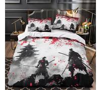 VOXYTMLWG Juego 3 Piezas Microfibra Samurai Warriors Fuego Fundas Edredón Estampado 3D Cremallera Oculta Funda Almohada Suave Traditional Japanese Funda Edredon for Adultos Single（135x200cm）