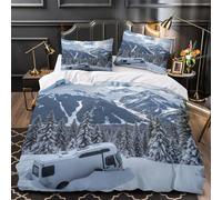VOXYTMLWG Juego 3 Piezas Microfibra Snowy Montaña Camp Funda de Edredón Impresión 3D con Cremallera Funda Almohada Suave Invierno RV Adventure Funda Edredon for niños y niñas Double（200x200cm）