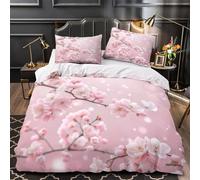 VOXYTMLWG Juego 3 Piezas Microfibra Suave Cherry Blossoms Funda de Edredón Cremallera Oculta Fundas Almohada Transpirable Spring Floral Juego Fundas Edredón for Familia Super King（260x220cm）