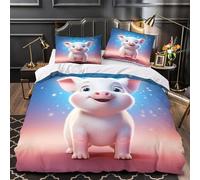 VOXYTMLWG Juego 3 Piezas Microfibra Suave Cute Piggy Funda de Edredón Estampado 3D Funda Almohada Suave Coon Animation Funda Edredon for niños Single（135x200cm）