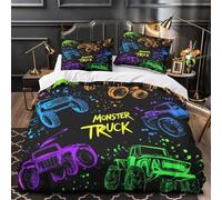 VOXYTMLWG Juego 3 Piezas Microfibra Suave MonsterTruck Funda de Edredón Estampado 3D Cremallera Funda Almohada Antibacteriana Coon Funda Edredon for Familia Single（140x200cm）
