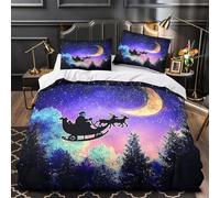 VOXYTMLWG Juego 3 Piezas Microfibra Suave Santa Sleigh Flight Funda de Edredón Estampado 3D Fundas Almohada Antibacteriana Christmas Night Funda Edredon for jóvenes Double（200x200cm）