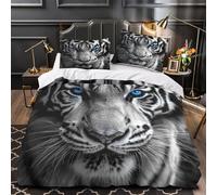 VOXYTMLWG Juego 3 Piezas Microfibra Suave Wild Tiger Face Funda de Edredón Estampado 3D Funda Almohada Suave Black and White Wildlife Funda Edredon for niños y niñas Single（135x200cm）