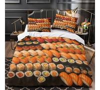 VOXYTMLWG Juego 3 Piezas Microfibra Sushi Assortment Fuego Fundas Edredón Cremallera Oculta Funda Almohada Lavables Japanese Cuisine Juego Fundas Edredón for Familia Single（140x200cm）