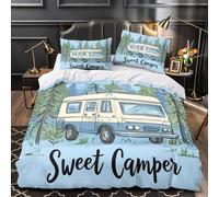 VOXYTMLWG Juego 3 Piezas Microfibra Vintage Camper Van Funda de Edredón Impresión 3D Cremallera Oculta Fundas Almohada Antibacteriana Retro Travel Funda Edredon for niña King（220x240cm）