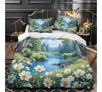 VOXYTMLWG Tres Piezas Microfibra Bosque Río Fuego Fundas Edredón Cremallera Oculta Funda Almohada Suave Naturaleza Juego Fundas Edredón for Adultos Single（140x200cm）