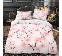 VOXYTMLWG Tres Piezas Microfibra Cherry Blossoms Funda Edredon Diseño 3D Funda Almohada Lavables Spring Floral Funda de Edredón Cremallera Oculta for niños y niñas Super King（260x220cm）