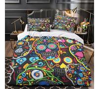 VOXYTMLWG Tres Piezas Microfibra Colorful Skull Embroidery Fuego Fundas Edredón Estampado 3D Fundas Almohada Antibacteriana Vibrant Folk Funda Edredon for niños y niñas Single（135x200cm）