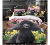 VOXYTMLWG Tres Piezas Microfibra de poliéster Black Poodle Perro Funda Edredon Estampado 3D Fundas Almohada Antibacteriana Spring Jardín Funda Edredon for jóvenes Super King（260x220cm）