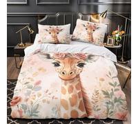 VOXYTMLWG Tres Piezas Microfibra de poliéster Cute Giraffe Baby Funda Edredon Cremallera Oculta Fundas Almohada Antialérgica Floral Watercolor Funda de Edredón for Adolescentes Super King（260x220cm）