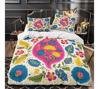 VOXYTMLWG Tres Piezas Microfibra de poliéster Floral Embroidery Funda Edredon Diseño 3D Funda Almohada Antibacteriana Vibrant Folk Funda de Edredón Cremallera for jóvenes Single（140x200cm）