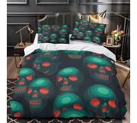 VOXYTMLWG Tres Piezas Microfibra de poliéster Glowing Skulls Juego Fundas Edredón Estampado 3D Fundas Almohada Transpirable Vector Horror Funda Edredon for niña Double（200x200cm）