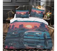 VOXYTMLWG Tres Piezas Microfibra de poliéster RacingCars Funda Edredon Diseño 3D Funda Almohada Antibacteriana Anime Funda de Edredón Cremallera for jóvenes Double（200x200cm）