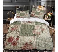 VOXYTMLWG Tres Piezas Microfibra de poliéster Rustic Quilt Funda Edredon Estampado 3D Fundas Almohada Lavables Floral Patchwork Funda de Edredón for niños Super King（260x220cm）