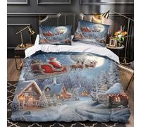 VOXYTMLWG Tres Piezas Microfibra de poliéster Santa Claus Flight Funda Edredon Estampado 3D Fundas Almohada Lavables Christmas Village Funda de Edredón for niños y niñas Single（135x200cm）