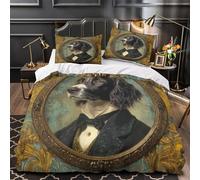 VOXYTMLWG Tres Piezas Microfibra Elegant Perro Portrait Fuego Fundas Edredón Impresión 3D Fundas Almohada Transpirable Victorian Pet Funda de Edredón for Ancianos Double（200x200cm）