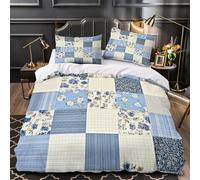 VOXYTMLWG Tres Piezas Microfibra Impresión 3D BlueFloralQuilt Juego Fundas Edredón Fundas Almohada Transpirable ModernPatchwork Funda de Edredón for Ancianos Super King（260x220cm）