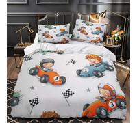 VOXYTMLWG Tres Piezas Microfibra Impresión 3D Children Racing Cars Juego Fundas Edredón Diseño 3D Funda Almohada Suave Coon Kids Race Theme Funda Edredon for niños Double（200x200cm）