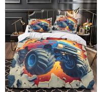 VOXYTMLWG Tres Piezas Microfibra Impresión 3D MonsterTruck Funda Edredon Diseño 3D Fundas Almohada Antibacteriana ActionIllustration Funda de Edredón for Familia Single（135x200cm）