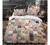 VOXYTMLWG Tres Piezas Microfibra Impresión 3D Patchwork Quilt Juego Fundas Edredón Diseño 3D Funda Almohada Antibacteriana Vintage Floral Funda Edredon for Adolescentes Single（140x200cm）
