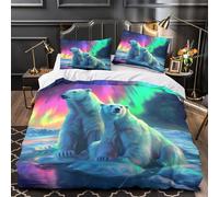 VOXYTMLWG Tres Piezas Microfibra Impresión 3D Polar Bears Funda Edredon Diseño 3D Fundas Almohada Lavables istic Wildlife Painting Funda de Edredón for niña Single（135x200cm）