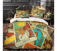 VOXYTMLWG Tres Piezas Microfibra Impresión 3D Tarot Cards Funda Edredon Diseño 3D Funda Almohada Transpirable Vintage Mystical Funda de Edredón for Ancianos Single（135x200cm）