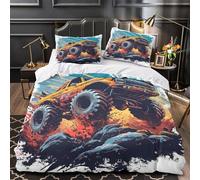 VOXYTMLWG Tres Piezas Microfibra MonsterTruck Funda Edredon Impresión 3D Fundas Almohada Antibacteriana Racing Funda de Edredón for Familia Super King（260x220cm）