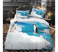 VOXYTMLWG Tres Piezas Microfibra Penguins in Motion Fuego Fundas Edredón Impresión 3D Funda Almohada Suave Antarctic Wildlife Juego Fundas Edredón for Adolescentes King（220x240cm）