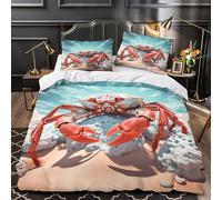 VOXYTMLWG Tres Piezas Microfibra Red Crab Underwater Funda Edredon Impresión 3D Fundas Almohada Antibacteriana Digital Funda de Edredón for Familia King（220x240cm）