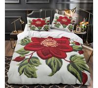VOXYTMLWG Tres Piezas Microfibra Red Floral Embroidery Funda Edredon Diseño 3D Fundas Almohada Suave Vintage Jardín Funda de Edredón for Familia King（220x240cm）