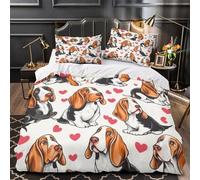 VOXYTMLWG Tres Piezas Microfibra Suave Basset Hound Dogs Funda Edredon Diseño 3D Fundas Almohada Suave Coon Cute Funda de Edredón for Adolescentes King（220x240cm）