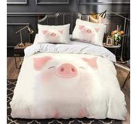 VOXYTMLWG Tres Piezas Microfibra Suave Cute Piggy Funda de Edredón Estampado 3D Funda Almohada Suave Soft Coon Juego Fundas Edredón for Adolescentes Single（135x200cm）