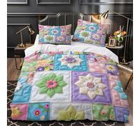 VOXYTMLWG Tres Piezas Microfibra Suave Floral Quilt Funda de Edredón Cremallera Fundas Almohada Transpirable Handmade Patchwork Juego Fundas Edredón for niños Single（135x200cm）