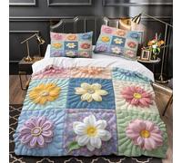 VOXYTMLWG Tres Piezas Microfibra Suave Floral Quilt Funda de Edredón Estampado 3D Funda Almohada Suave Handmade Patchwork Funda Edredon for Adultos Single（135x200cm）