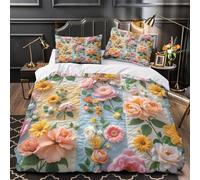 VOXYTMLWG Tres Piezas Microfibra Suave Floral Quilt Funda de Edredón Estampado 3D Fundas Almohada Antibacteriana Primavera Jardín Embroidery Funda de Edredón for Familia Double（200x200cm）