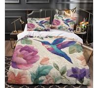 VOXYTMLWG Tres Piezas Microfibra Suave Hummingbird Floral Funda Edredon Diseño 3D Funda Almohada Transpirable Stylized Embroidery Funda de Edredón for niñas Double（200x200cm）