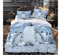 VOXYTMLWG Tres Piezas Microfibra Suave Penguin Family Funda de Edredón Impresión 3D Fundas Almohada Suave Antarctic Wildlife Funda Edredon for Ancianos Single（135x200cm）