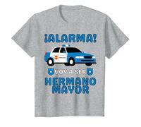 Voy a Ser Hermano Mayor, Coche de Policía, Anuncio De Bebe Camiseta, Niños, Gris Jaspeado, 4 años