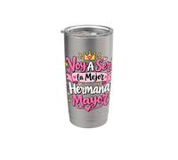 Voy A Ser la Mejor Hermana Mayor Corona Y Corazones Rosa Vaso térmico de acero inoxidable de doble pared