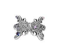 VOYADE Anillo Personalizado Vintage Mariposa De Plata De Ley 925 Con Ajustable Móvil,Plata,12