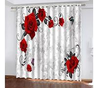 VOYADE Cortinas Térmicas Aislantes Frío Y Calor con Ojales Cortinas Opacas para Ventanas Salón Dormitorio Infantil, para 3D Mariposa Rosa Roja Impresión Patrón Decoración Hogar 2 Piezas 280X260cm