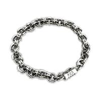 VOYADE Pulsera De Runas Budistas Grabadas Entrelazadas De Plata De Ley S925 Vintage, Pulsera De Bendición Budista Tibetana Regalo Para Hombres,Plata,19cm