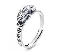 VOYADE S925 Anillo Moneda Valiente Vintage Plata De Ley, Anillo Abierto Simbólico Personalizado Estilo Antiguo,Plata,13