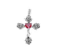 VOYADE S925 Ciondolo A Croce in Argento Sterling Con Zirconi Rossi Rosa, Collana Da Donna in Argento Sterling Alla Moda E Versatile,Plata,Pendant + Chain 55cm