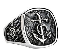 VOYADE S925 Plata Esterlina Ancla De Barco Anillo De Los Hombres, Hipster Dominante Personalizado Anillo De Plata Esterlina Marino Dedo,Plata,13