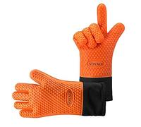 Voyage Guantes Cocina,1 Par Guantes Horno, Manoplas para Barbacoa Asado BBQ, Resistentes al Calor hasta 350℃ con Silicona Antideslizantes Impermeable,Largo para Proteger El Antebrazo - Naranja