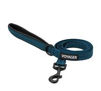 Voyager - Correa Reflectante para Perro con Mango de Neopreno, 5 pies de Largo, soporta Cachorros de Raza pequeña, Mediana y Grande, Bonita y Resistente para Caminar, Correr y Entrenar, Color Azul,