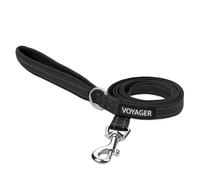 Voyager - Correa Reflectante para Perro con Mango de Neopreno, 5 pies de Largo, soporta Cachorros de Raza pequeña, Mediana y Grande, Linda y Resistente para Caminar, Correr y Entrenar, Color Negro, M